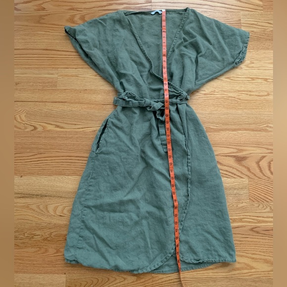 Linenfox Mimosa Wrap Dress in Pine Green - Picture 3 of 5